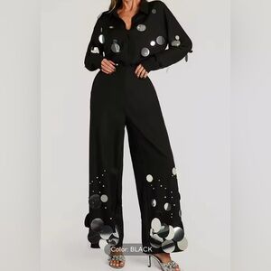 NEW $188 Disco Drip 3D Unique Black Two Piece Set with Silver Accents